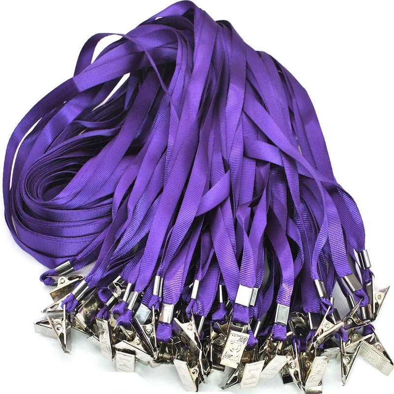 Beebel Purple Lanyards 100 Pack Nylon Flat Badge Lanyard for Id Badge Name Tag (Purple, 100 Pack) - Image 1